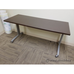 Espresso Modular Rolling Office Training Table w/ Grey Base